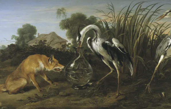 Picture tale, Fox, painting, Art, crane, the Golden age
