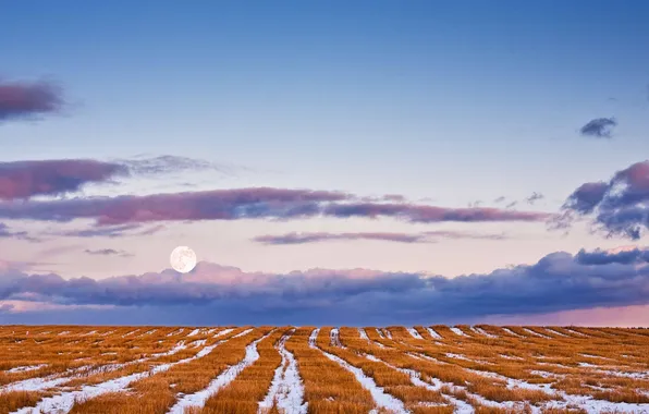 Winter, the sky, clouds, snow, landscape, nature, Wallpaper, the moon