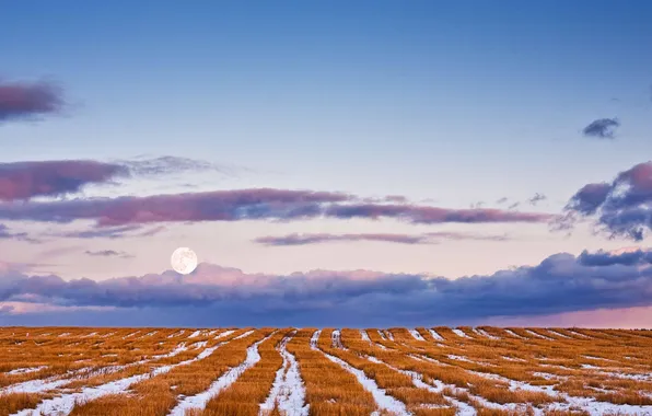 Picture winter, the sky, clouds, snow, landscape, nature, Wallpaper, the moon