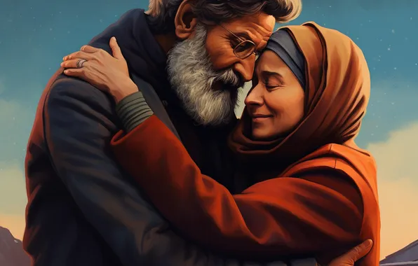 Love, Smile, Grandma, Two, Side, Digital art, Grandpa, Old