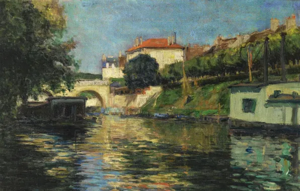 Bridge, house, picture, Francis Picabia, River Landscape, Francis Picabia
