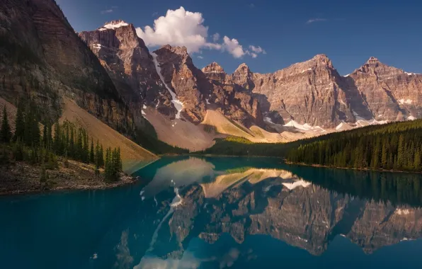 Forest, mountains, lake, reflection