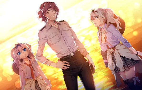 Sunset, girls, guy, Grisaia: Phantom Trigger