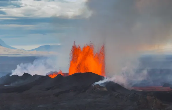 The sky, element, the volcano, the eruption, lava, Iceland, Bardarbunga