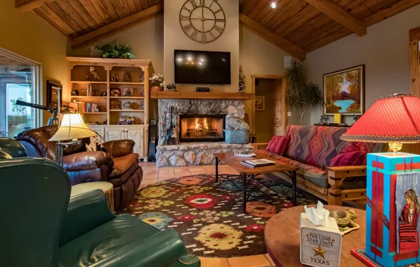 Design, style, interior, fireplace, living room, Texas, Texas, ranch