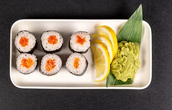Lemon, fish, sushi, rolls