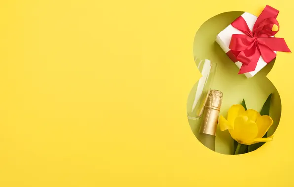 Flowers, figure, tulips, happy, March 8, yellow, flowers, tulips