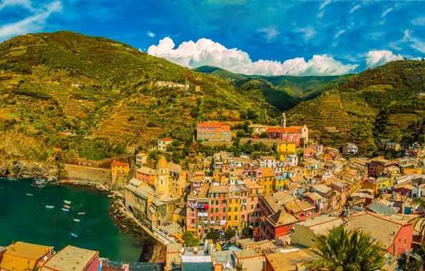 Italy, panorama, Vernazza, Liguria