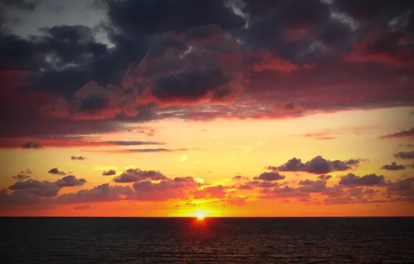 Sea, wave, the sun, sunset, horizon