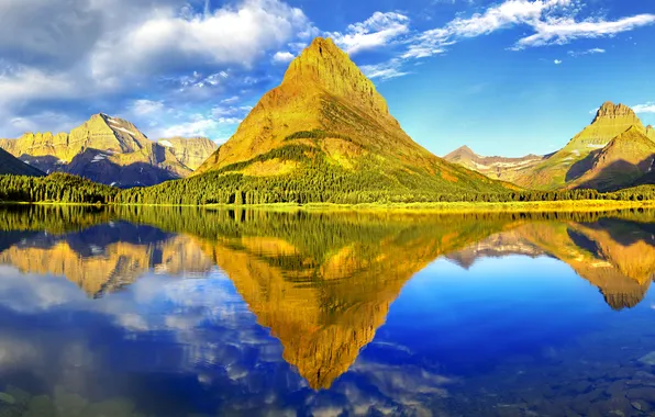The sky, sunset, lake, mountain
