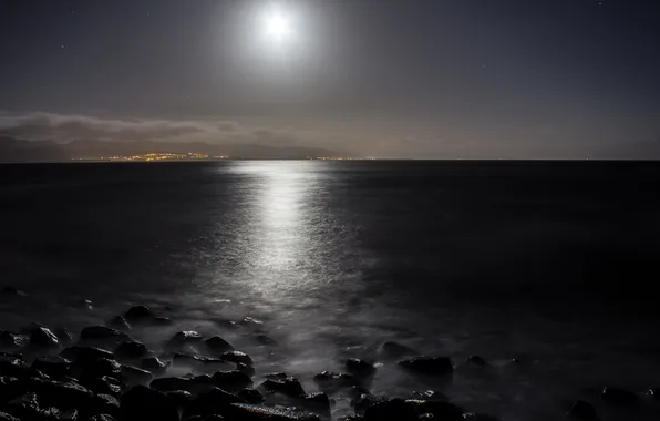 Sea, the sky, landscape, night, the moon