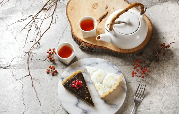 Picture tea, kettle, cake