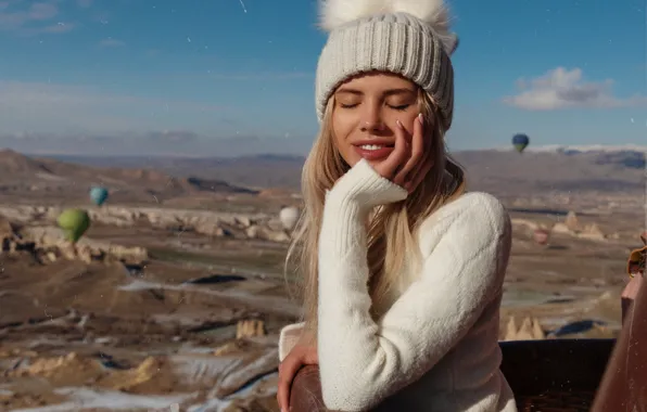Girl, Blonde, Smile, Model, Hat, Girl, Jacket, Model