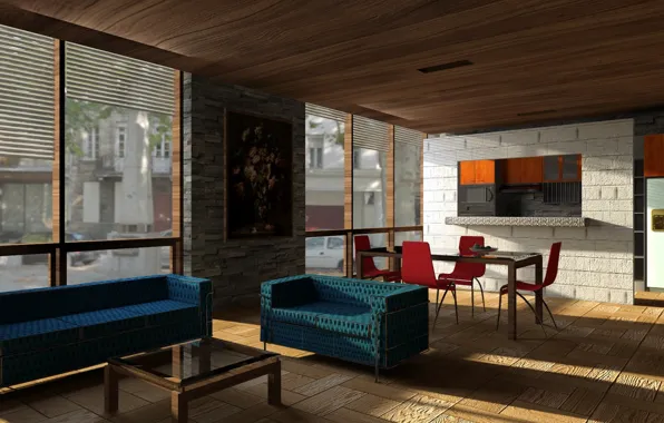 Interior, sofas, living room, dining room