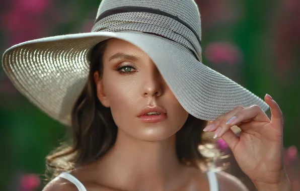 Face, hat, makeup, gesture, beautiful girl, manicure, female portrait, Lera Of Vasiljeva