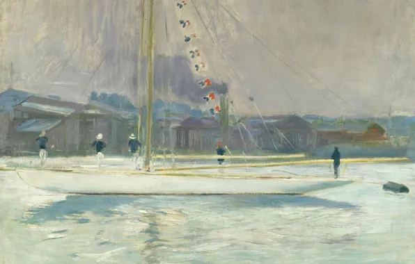 Picture, seascape, 1899, Paul Cesar Helleu, Paul Cesar Helleu, A yacht Entering the Port