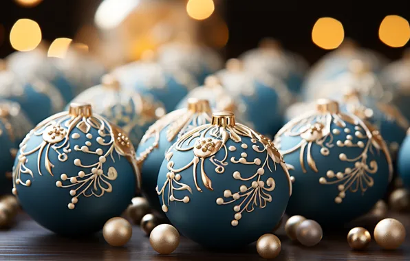 Balls, the dark background, Christmas, New year, blue background, Christmas decorations, Christmas decorations, AI art