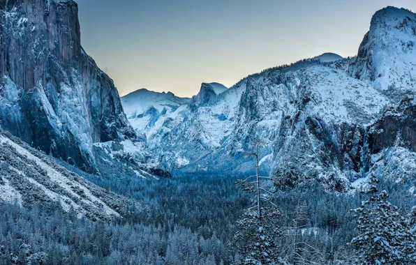 Winter, frost, forest, the sky, snow, landscape, mountains, nature