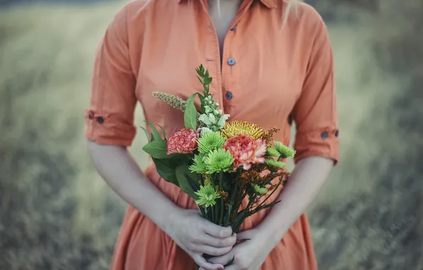 Picture girl, flowers, bouquet, dress