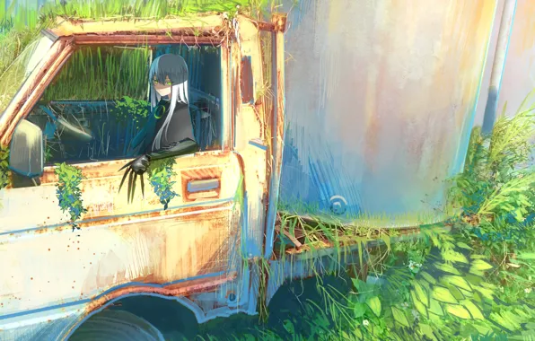 Girl, truck, claws, cabin