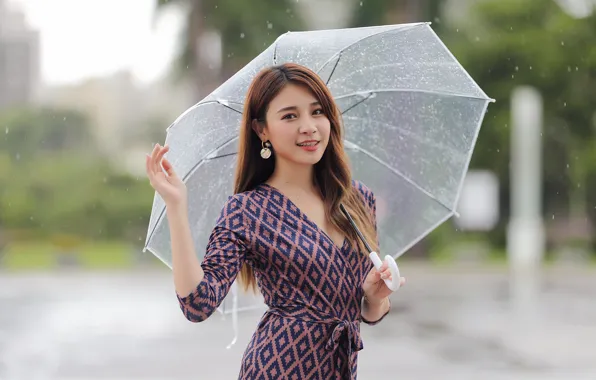 Picture girl, umbrella, dress, Asian, cutie