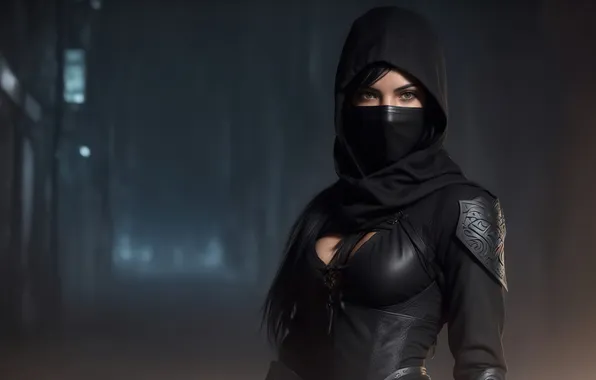 Girl, fantasy, art, assasin, mask, fantasy art, hood, fantasy girl