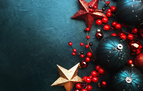 Stars, balls, branches, berries, balls, Shine, fruit, Christmas