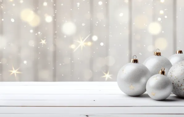 Balls, lights, Christmas, New year, light background, bokeh, Christmas decorations, silver