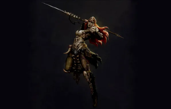 Jump, Spear, Spear, The Dark Background, Russell Dongjun Lu, Russell Duncton Lou, Barbarian huntress, Bone …