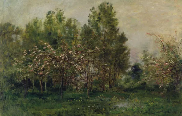 Picture trees, landscape, picture, impressionism, Charles-Francois Daubigny, The Apple trees in Bloom