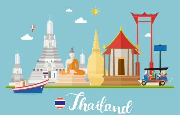 Thailand, Landscape, Thailand, Art, Landscape, Travel, Travel, Vector illustration