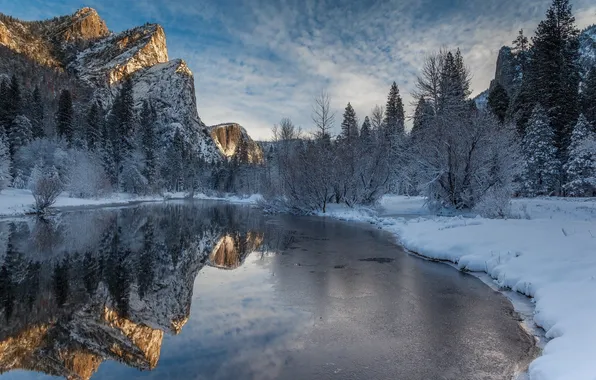 Picture winter, Yosemite National Park, merced river