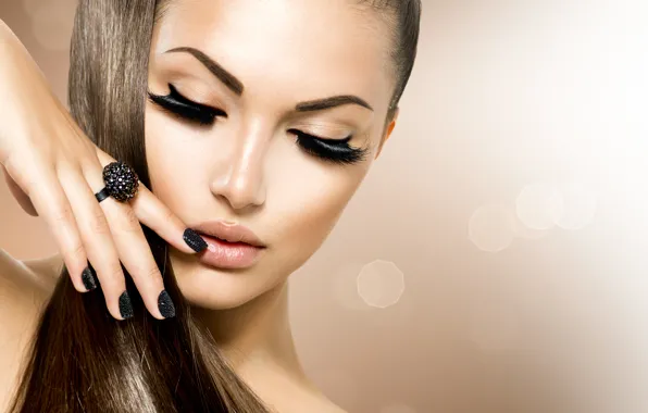 Girl, eyelashes, makeup, ring, manicure, Anna Subbotina