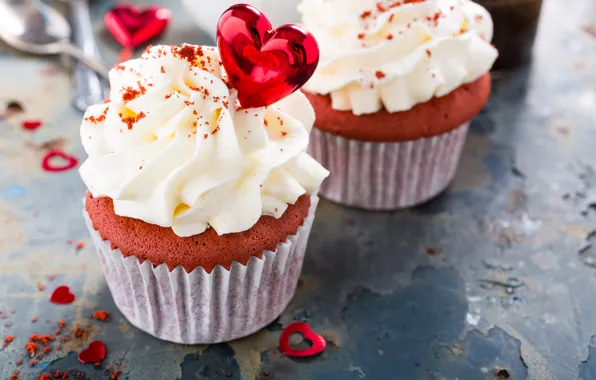 Heart, cream, cupcakes, Iryna Melnyk