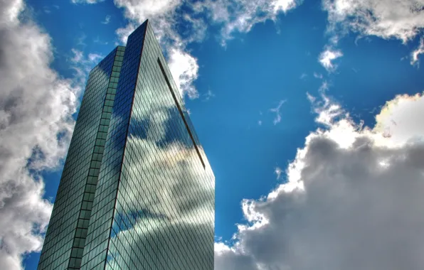 The sky, glass, clouds, the building