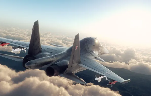 Picture clouds, rendering, fighter, su 34