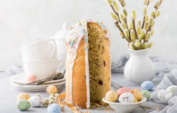 Flowers, eggs, spring, Easter, white, happy, cake, cake