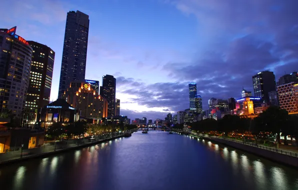 River, building, twilight, Melbourne, Yarra Twilight
