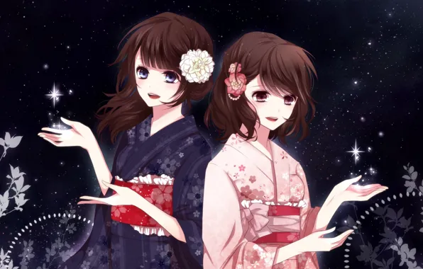 Stars, joy, night, girls, mood, art, an-mar