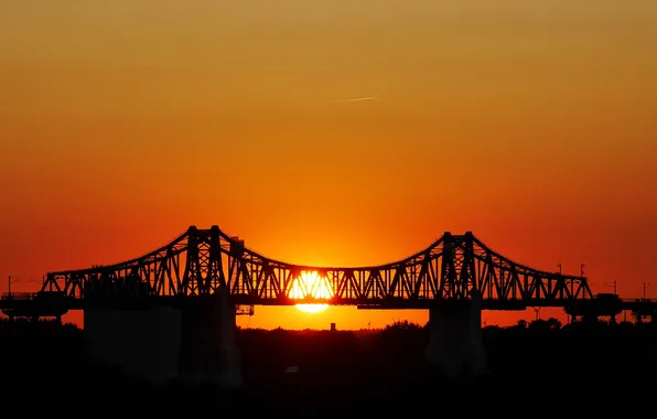 The sky, the sun, sunset, bridge