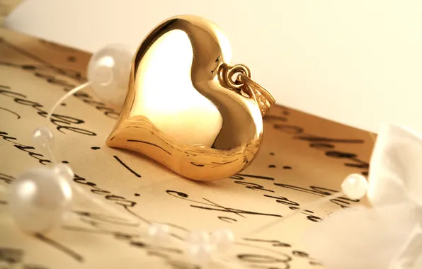 Letter, gold, pearl, heart