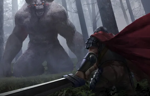 Demon, sword, game, forest, monster, armor, devil, anime