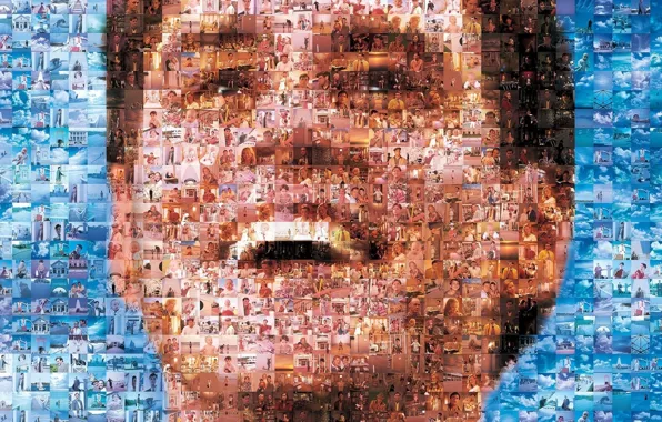 Mosaic, portrait, Jim Carrey, Jim Carrey, artwork, The Truman show smile, scene., screenshots