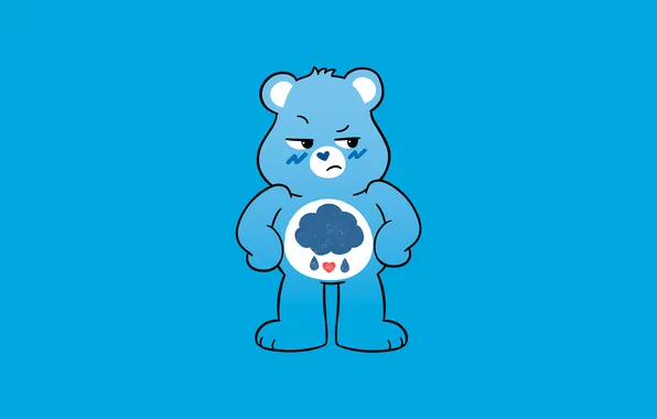 Picture blue, cartoon, blue background, digital art, simple background, minimalism, grumpy bear, care bear