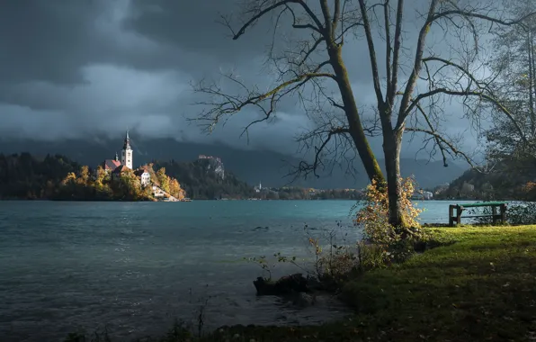 Light, Illumination, Lake Bled, Slovenia, church