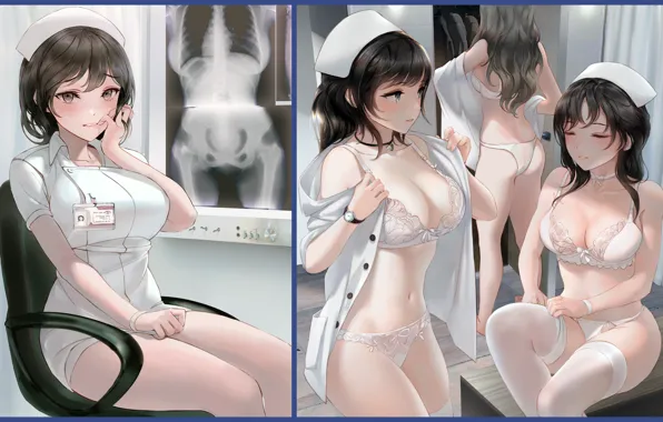 Picture girl, woman, anime, Locker room, X Ray, Nurse