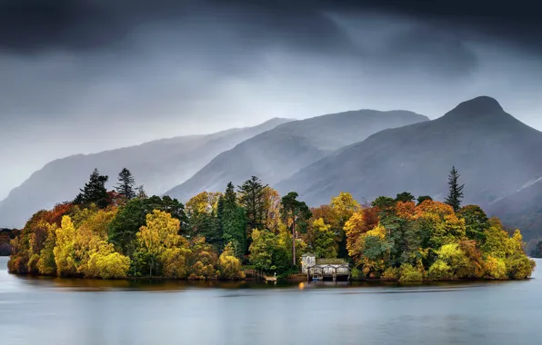 Autumn, lake, island