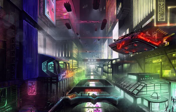 The city, Future, Neon, Machine, Fiction, Neon, Cyber, Cyberpunk