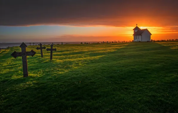 Sunset, crosses, temple