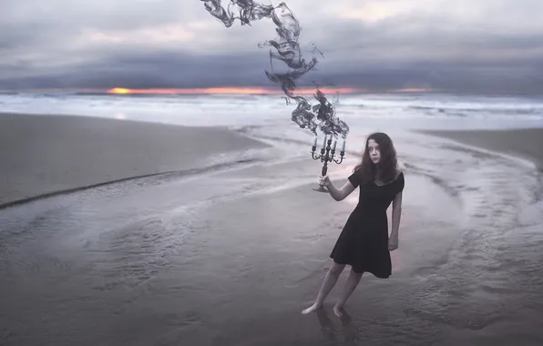 Sea, girl, candles